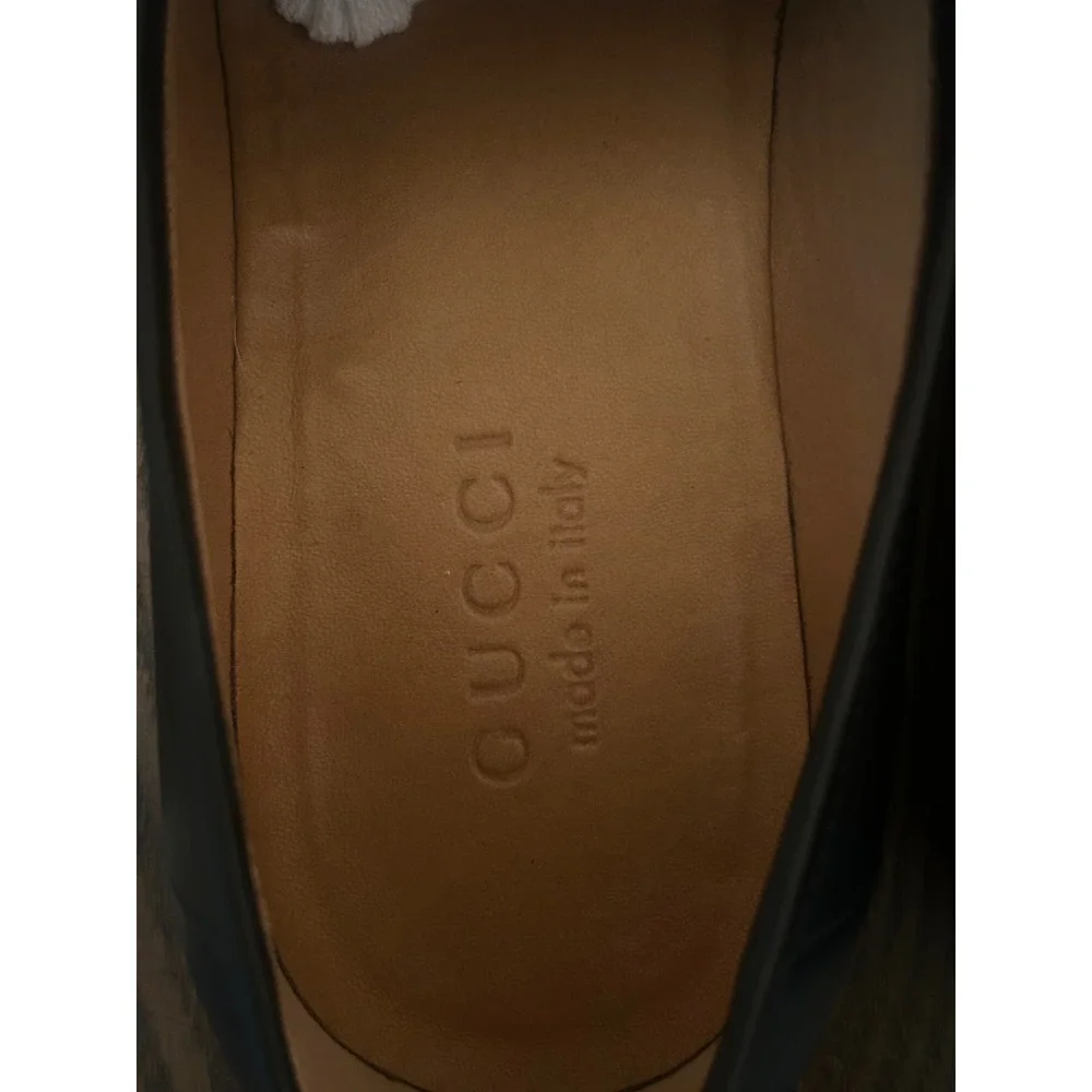 GUCCI 714680 Mirrored G Gold Kiltie Loafers Black Leather Men's 7.5